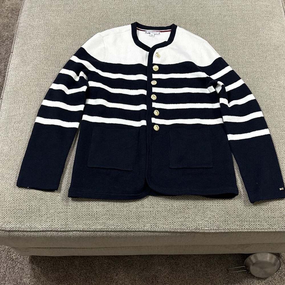 Tommy Hilfiger Oversized Gold-Button Stripe Cardigan